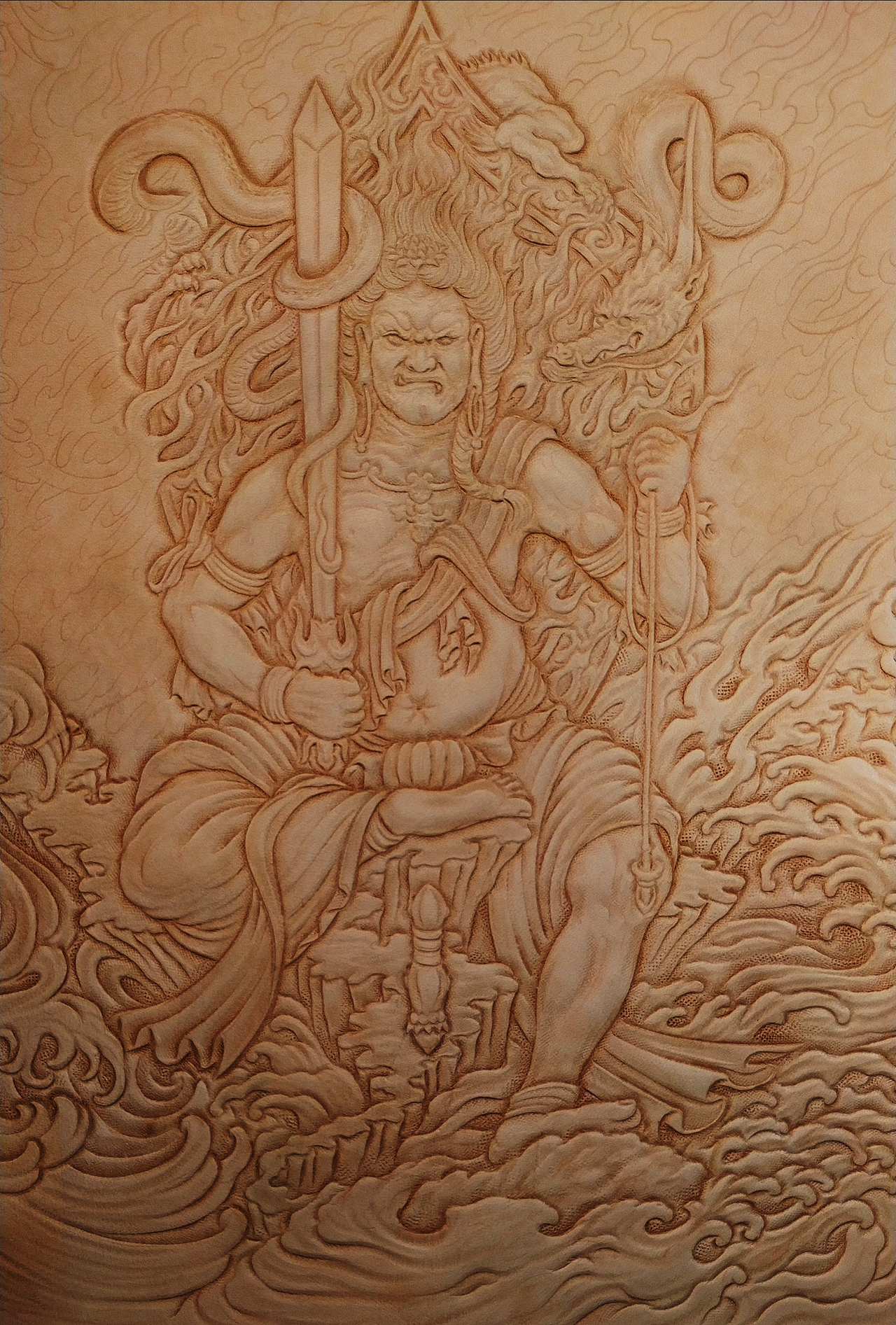 手工皮雕不动明王手工皮具