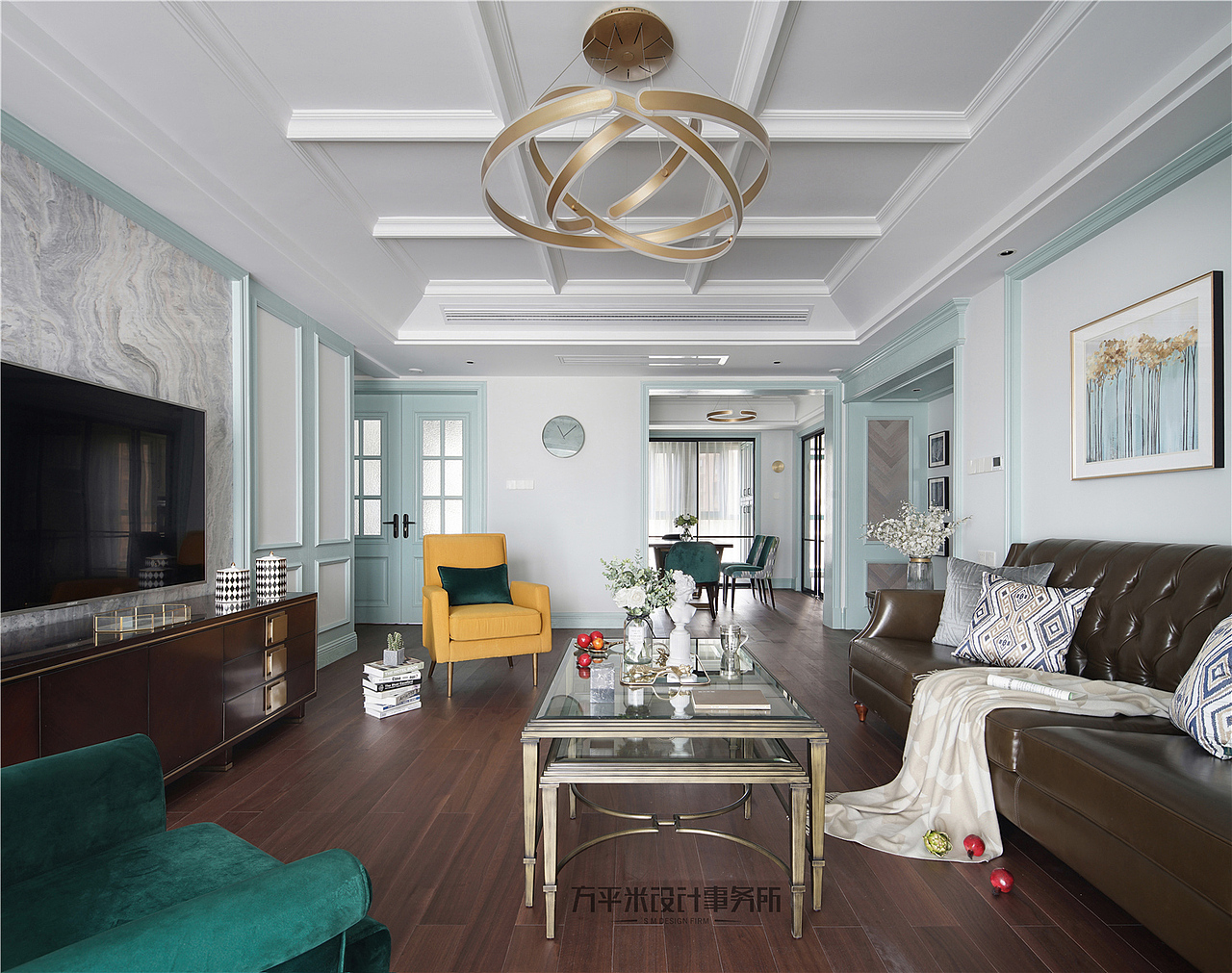 倾慕-实景-淡淡薄荷绿现代美式轻奢平层-方平米设计