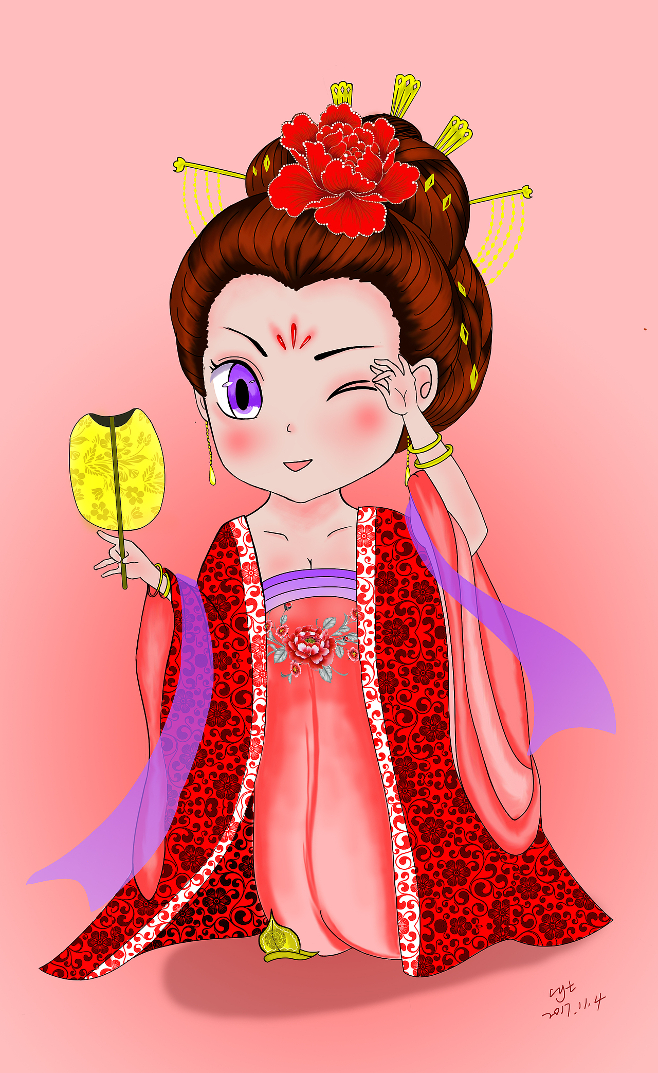 门神插画 杨贵妃q版