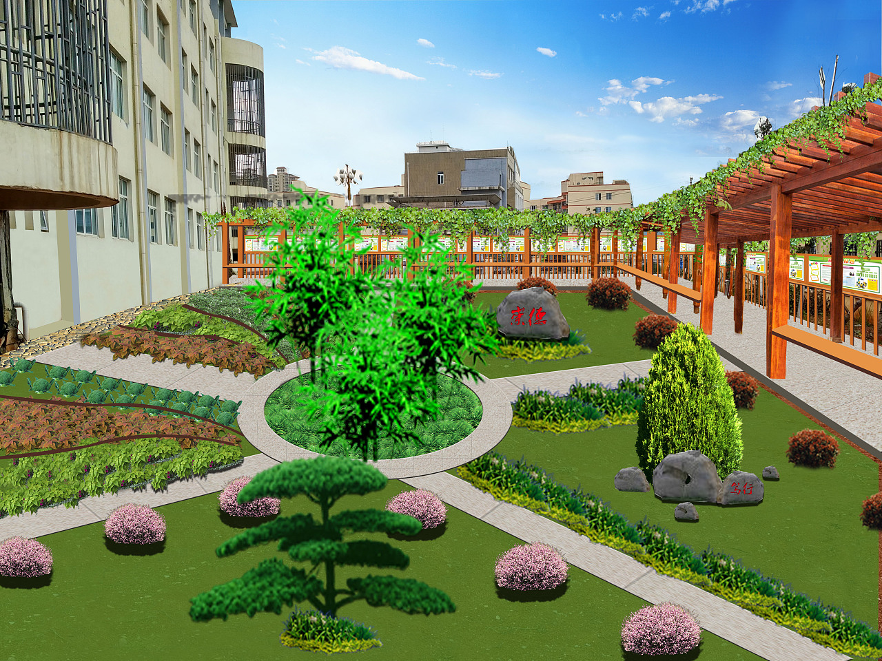 校园内庭景观lumion表现|空间|景观设计|梁西凹 - 原创作品 - 站酷 (ZCOOL)