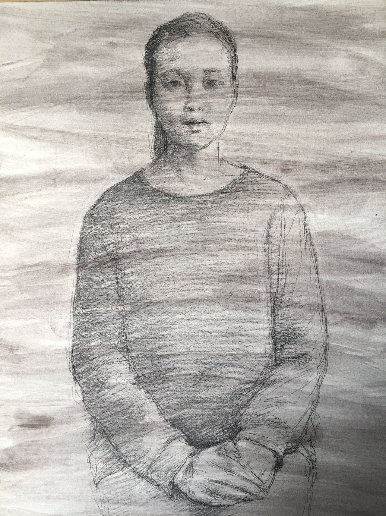 女青年半身带手-水胶带裱纸、索斯做底色（图ZNzEyMTcwMDA=） - 绘画 - 站酷设计师大海艺术原创素材 - 站酷ZCOOL