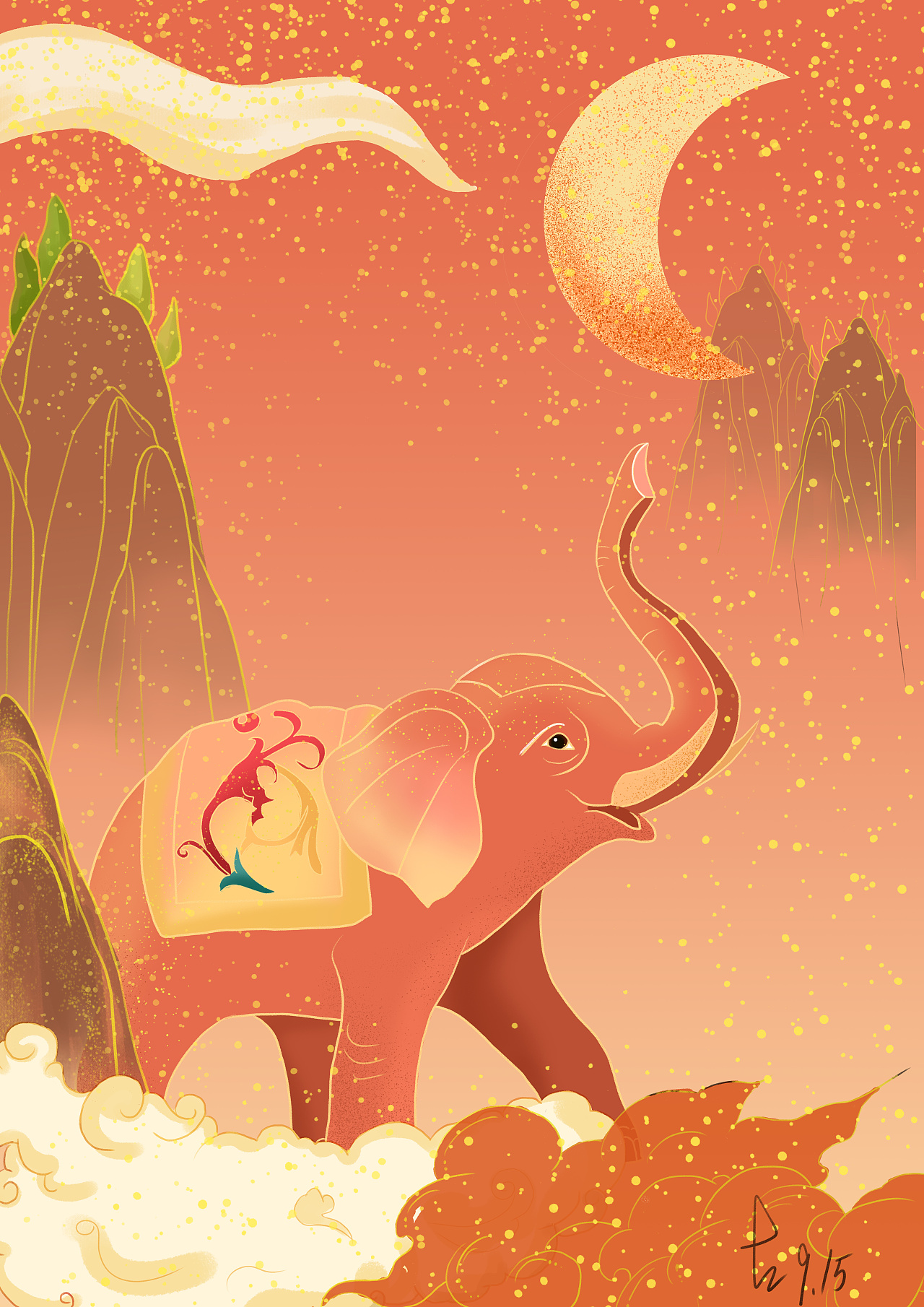 大象国风国潮插画