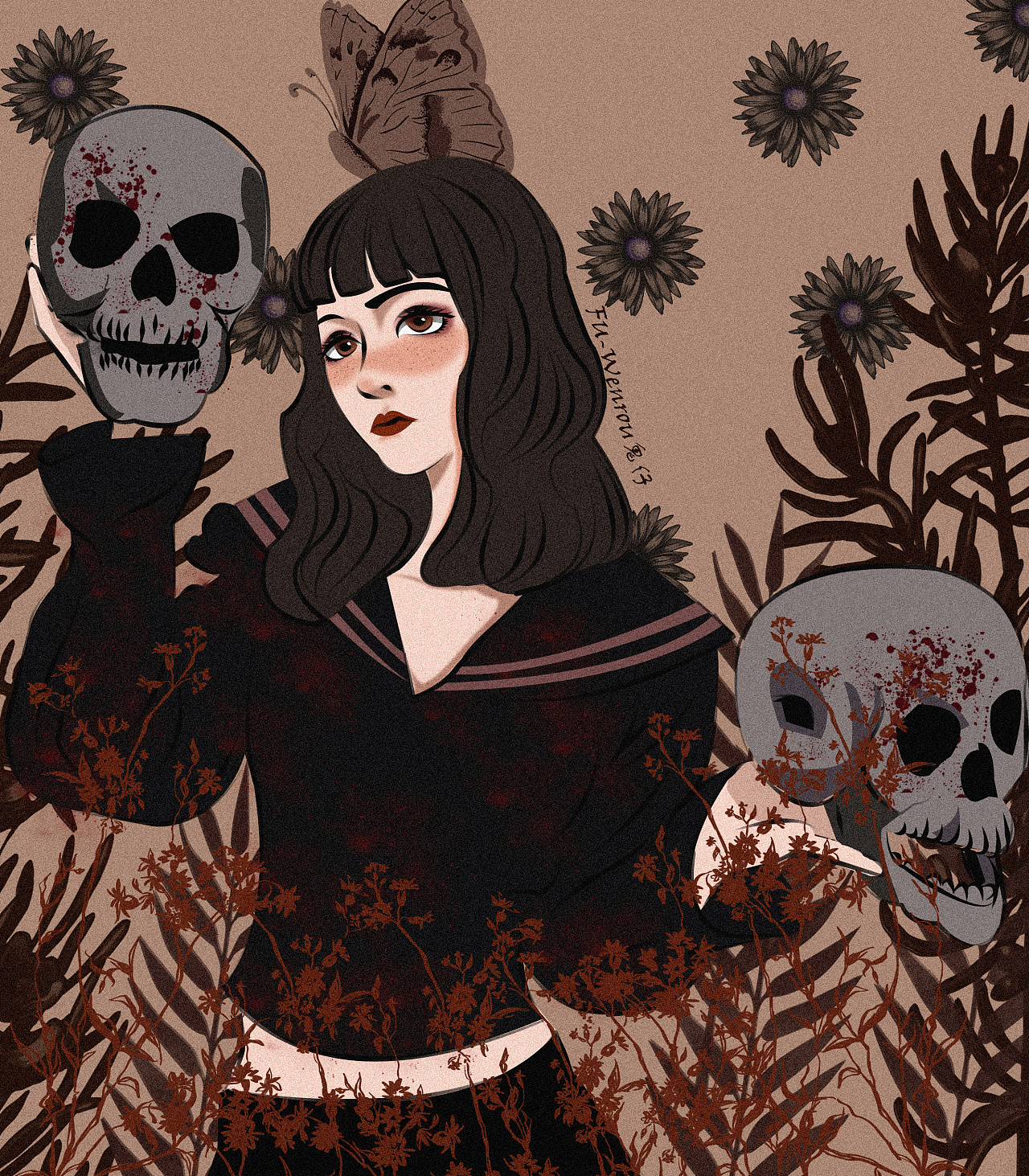 暗黑森林系少女插画|插画|涂鸦/潮流|鬼仔潮绘 - 原创作品 - 站酷