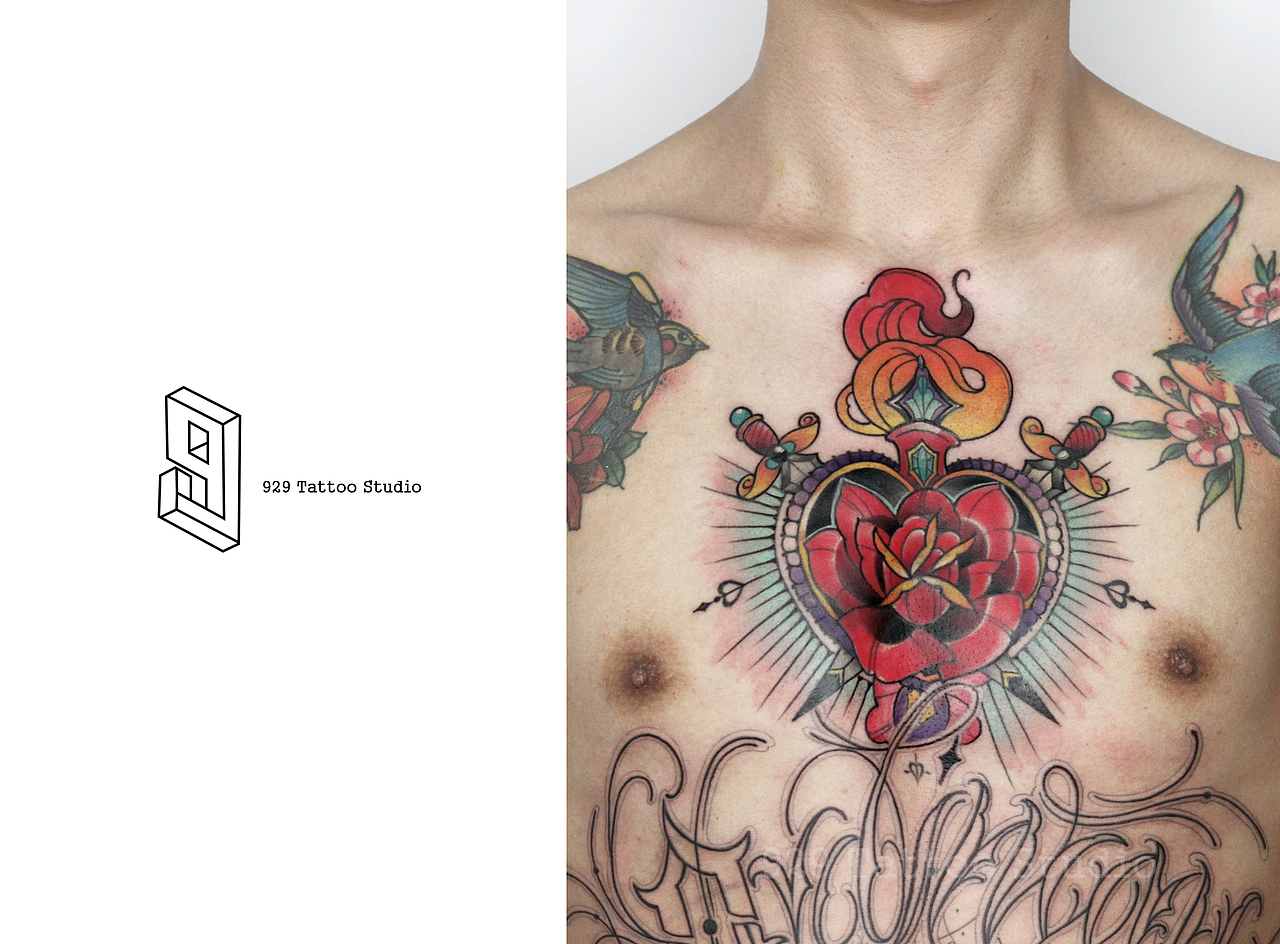 school 牡丹添加newschool老虎几何水墨手枪标签原创设计纹身圣心火焰