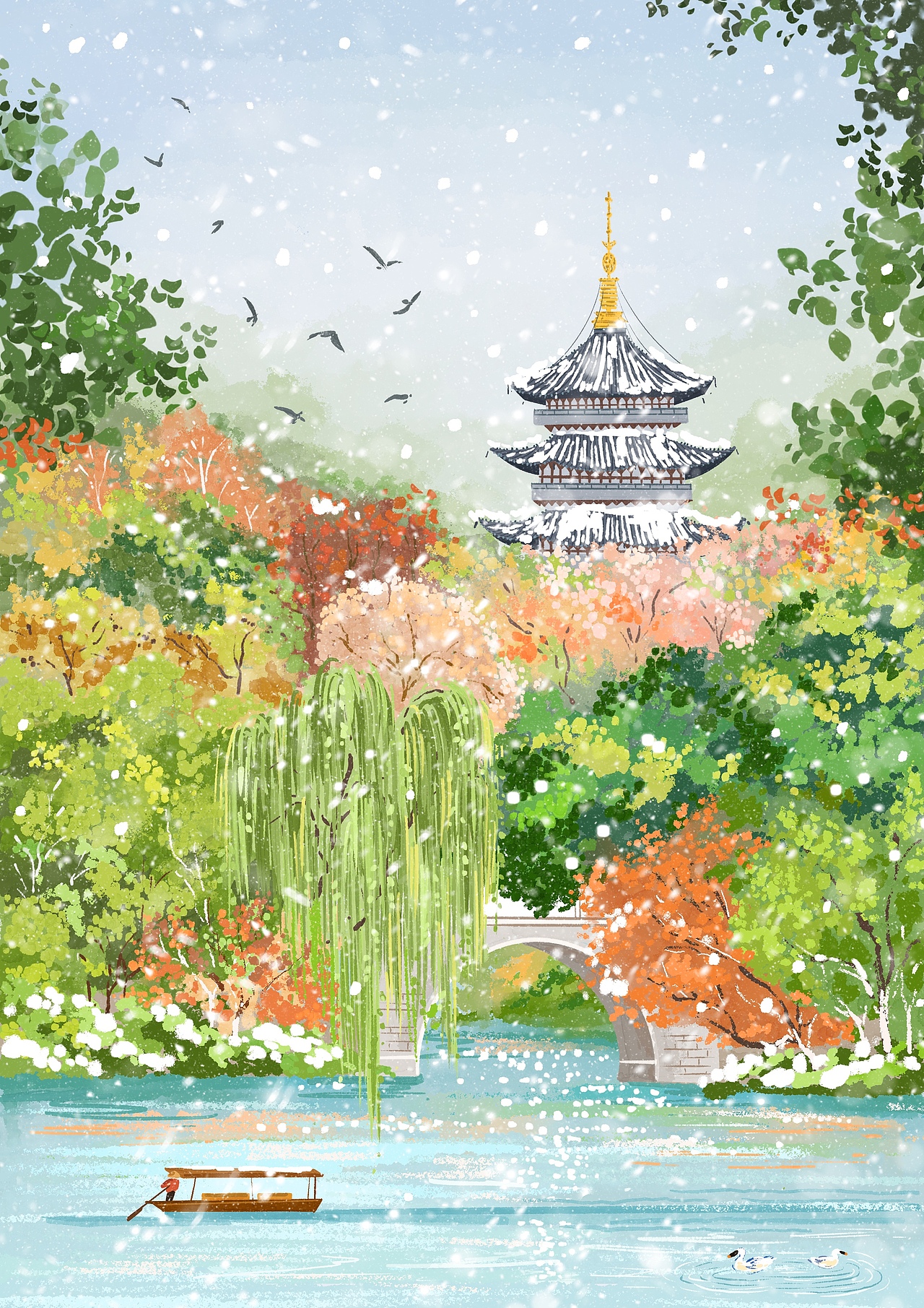 画的一组冬日氛围插画