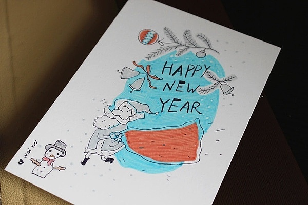 纯手绘明信片/新年祝福/圣诞贺卡/雪