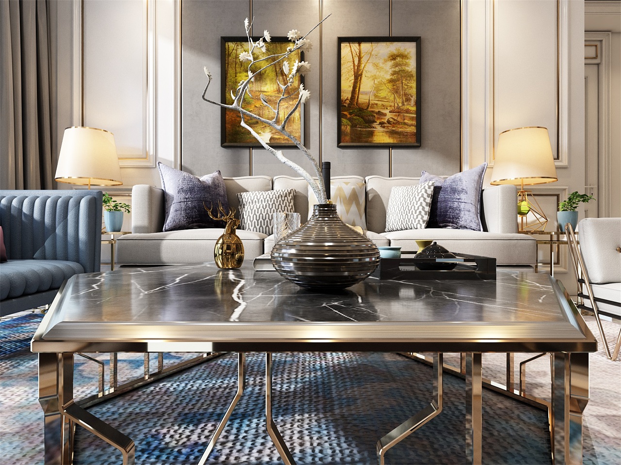 轻奢简欧客厅|空间|家装设计|效果图小静 - 原创作品 - 站酷 (zcool)