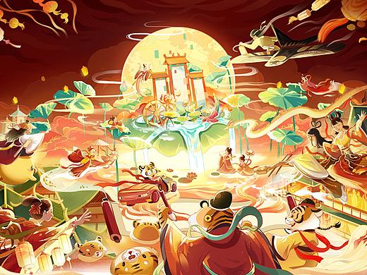 国风氛围插画虎年kv | 虎年看长安