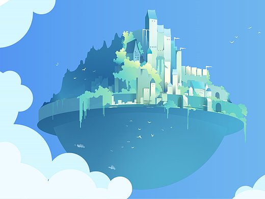 渐变风插画-空岛