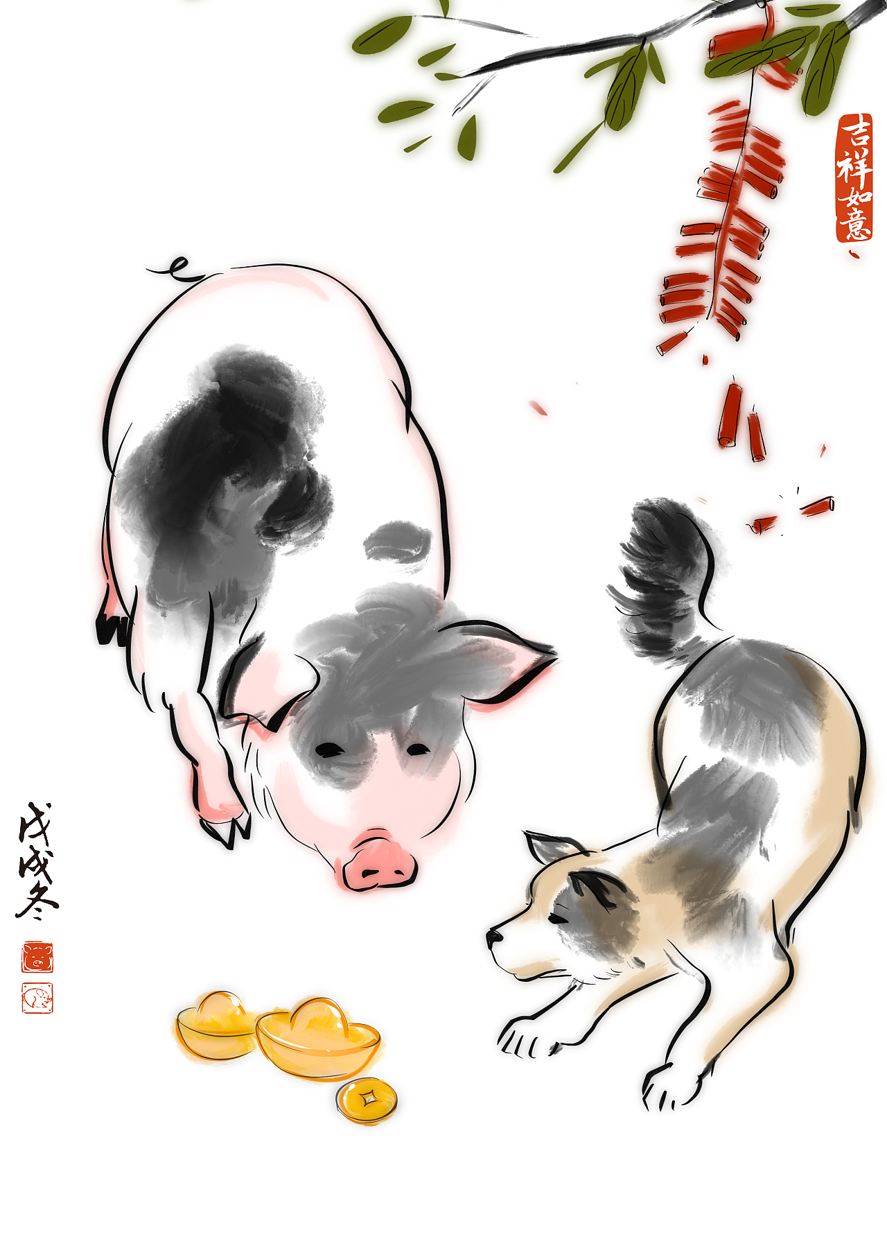 猪的简笔画三笔画（猪简笔画，小猪主题儿童画，可爱小猪简笔画教程） | 说明书网