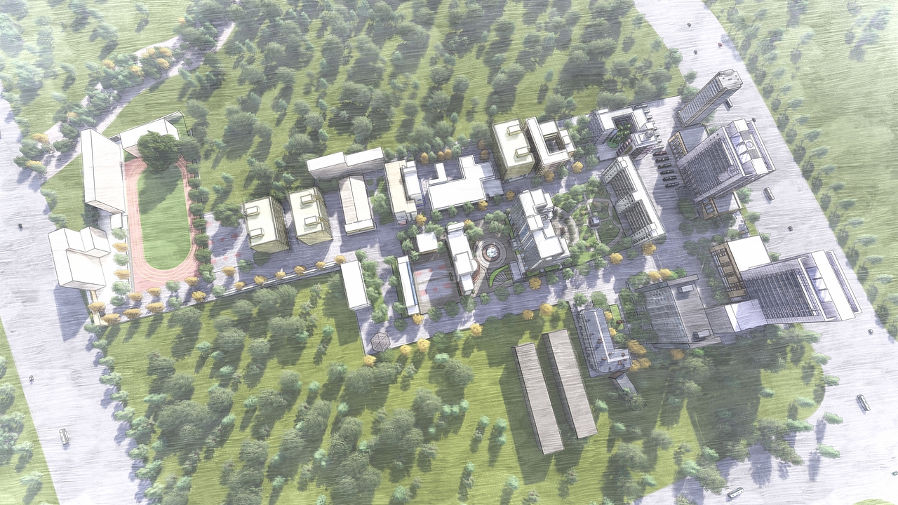 大学某校区鸟瞰图（图ZMjAyMDc3Mjcy） - 建筑设计 - 站酷设计师BET不会设计原创素材 - 站酷ZCOOL