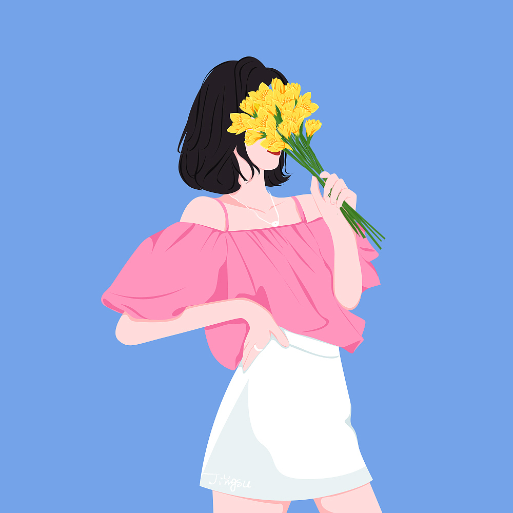 马卡龙色系女生插画