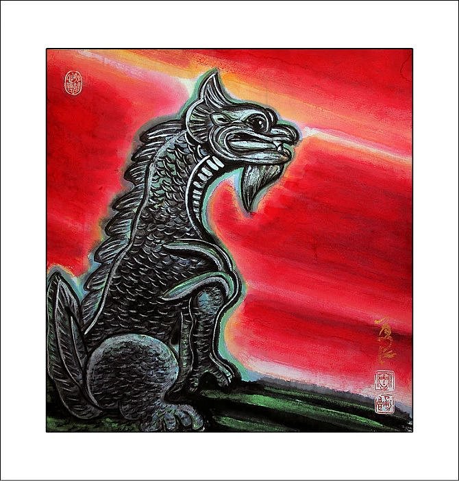 嘲风是老三,平生好险又好望,殿台角上的走兽是它的遗像.