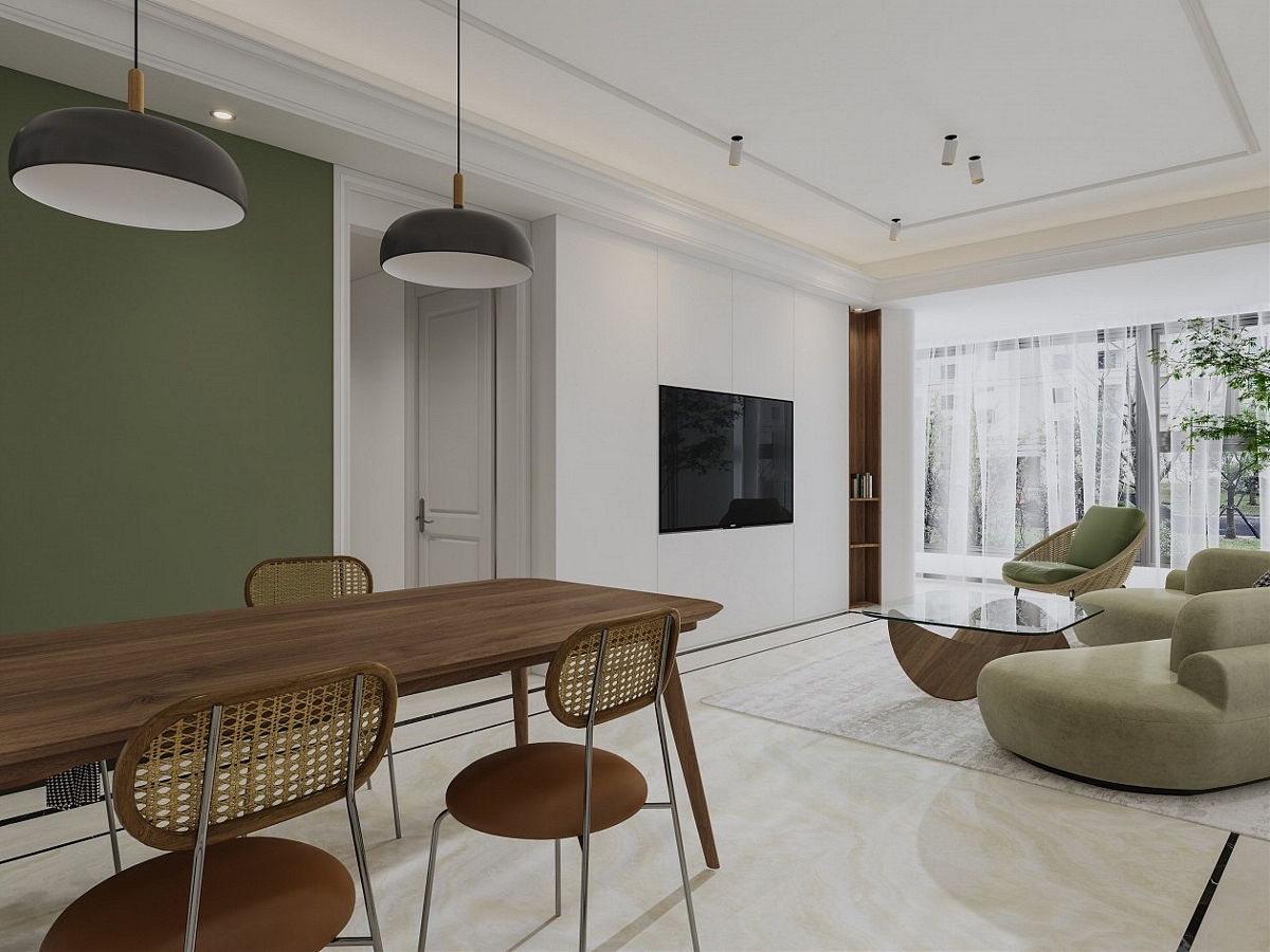 极简清新风格客餐厅全屋全景