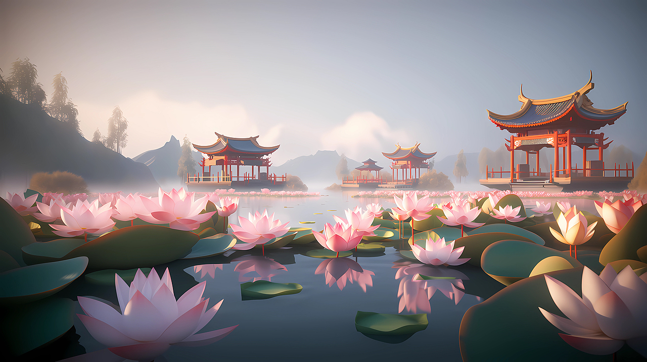 小暑荷花场景（图ZMzQ0ODY2OTQw） - AI作品 - 站酷设计师joey伊上邪原创素材 - 站酷ZCOOL