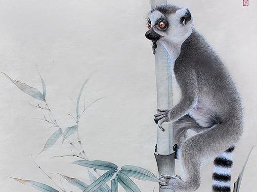 卢芳国画环尾猴（个人主页-ZMzczNTYyNzI=） - 绘画 - 站酷设计师尚美一线原创素材 - 站酷ZCOOL