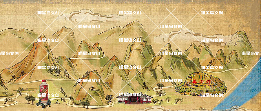 平顶山,茅台镇,两幅古风手绘地图