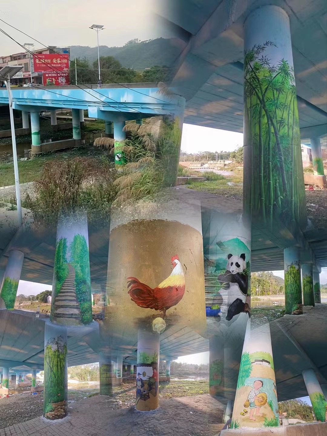 乡村振新,熊猫、竹子文化墙绘