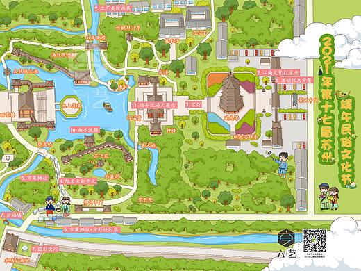 盘门景区苏州端午民俗活动导览图手绘地图