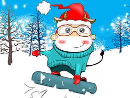 卡通牛的冬季形象