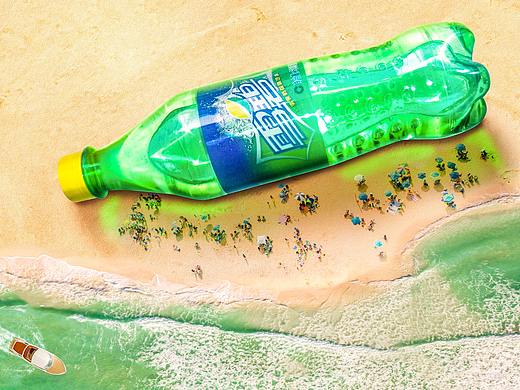 【海报】合成海报练习 雪碧躺在沙滩上（个人主页-ZMzA1NjYzNjg=） - 海报 - 站酷设计师小黄花_nnnvr原创素材 - 站酷ZCOOL