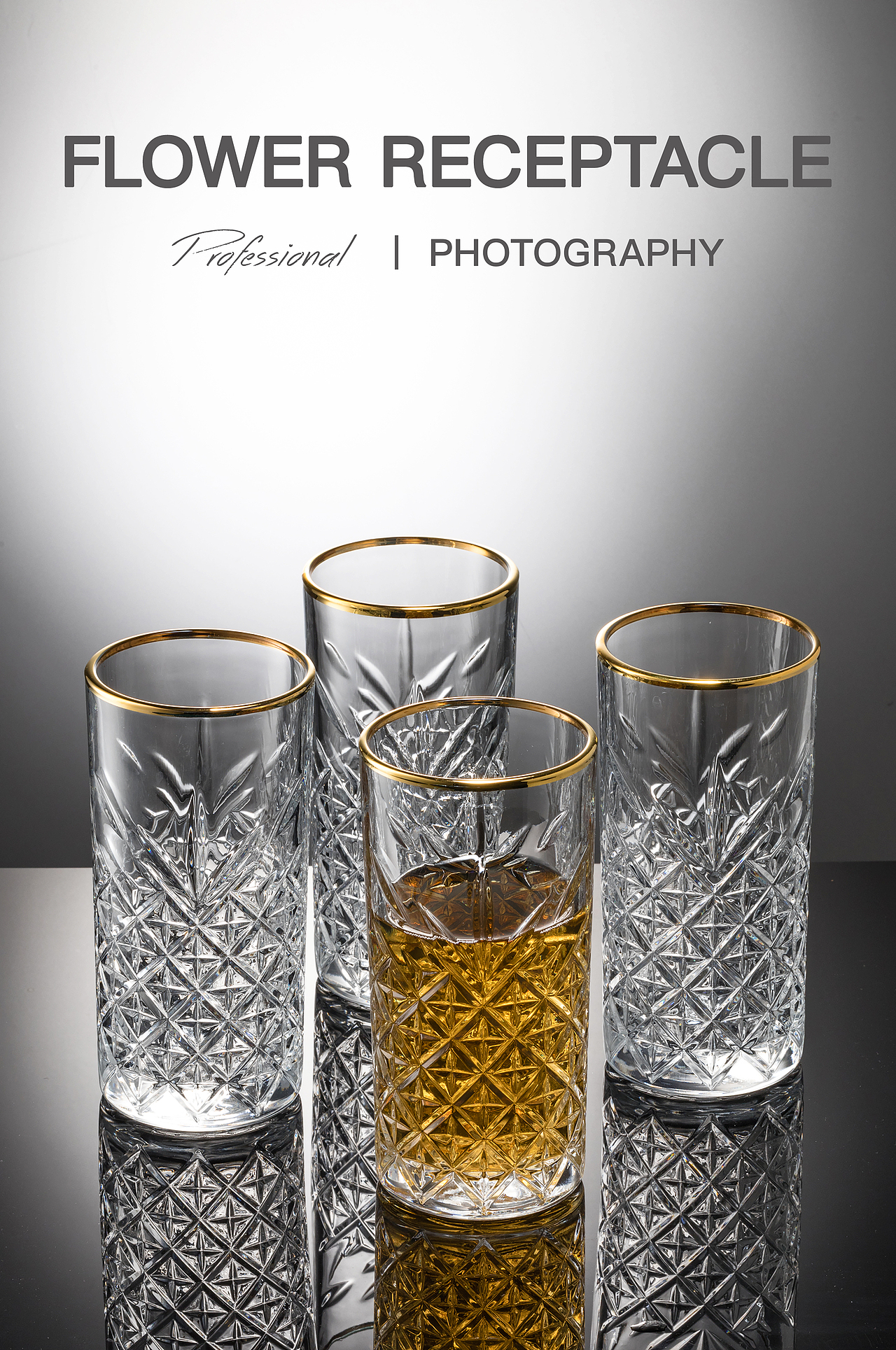 电商摄影描金法式浮雕玻璃杯透明水杯