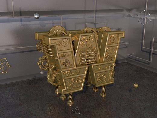 c4d金属字W