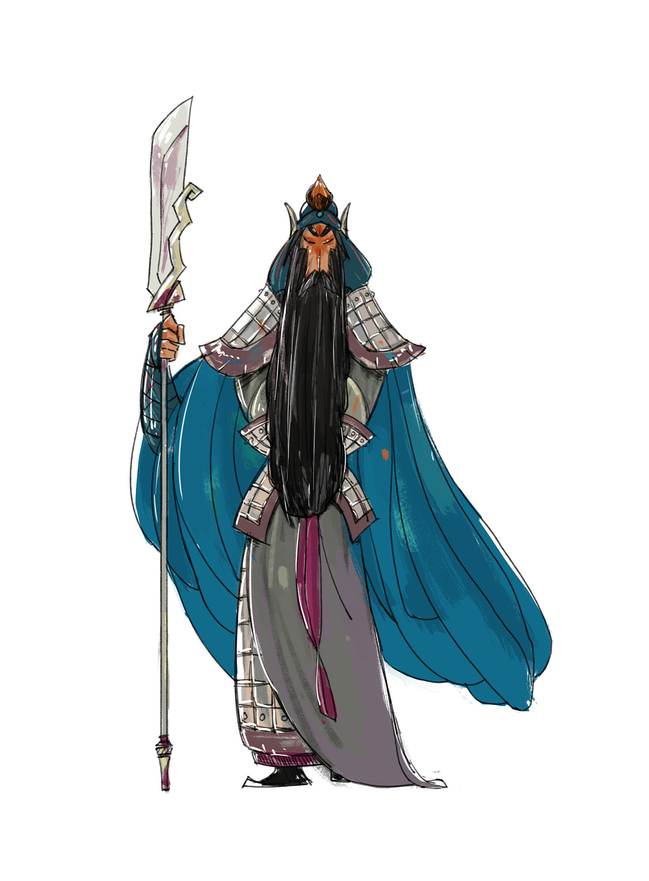 戏曲人物角色设计-关胜|插画|概念设定|西郊小贤子 - 原创作品 - 站酷