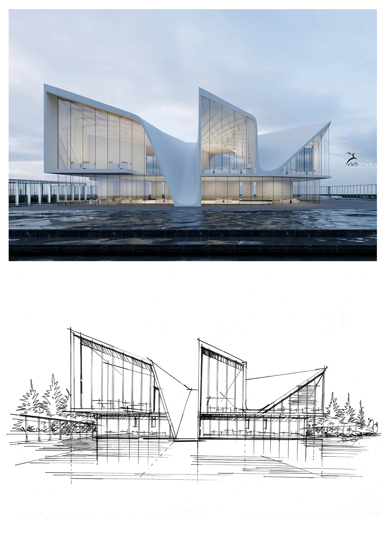 建筑效果线稿+照片对比图（图ZMjc4NDI4MjY4） - 建筑设计 - 站酷设计师建筑小天才一东东原创素材 - 站酷ZCOOL