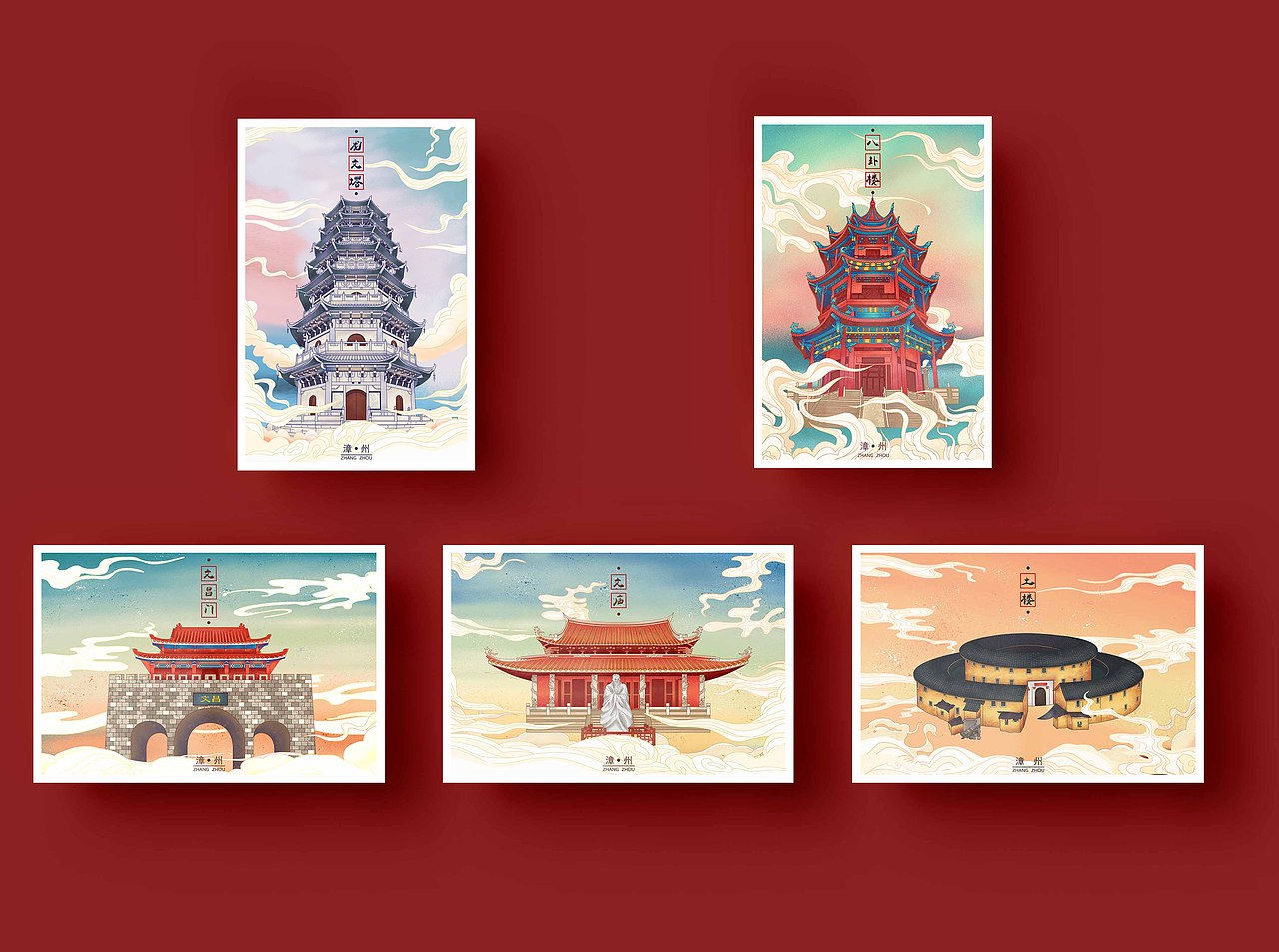 《漳灯结彩》福建漳州古建筑系列新春办公文创贺礼（图ZMTk1ODIzODky） - 商业插画 - 站酷设计师任尚卿原创素材 - 站酷ZCOOL