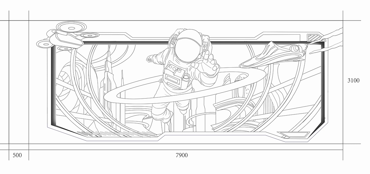 3d 科技风 墙绘设计