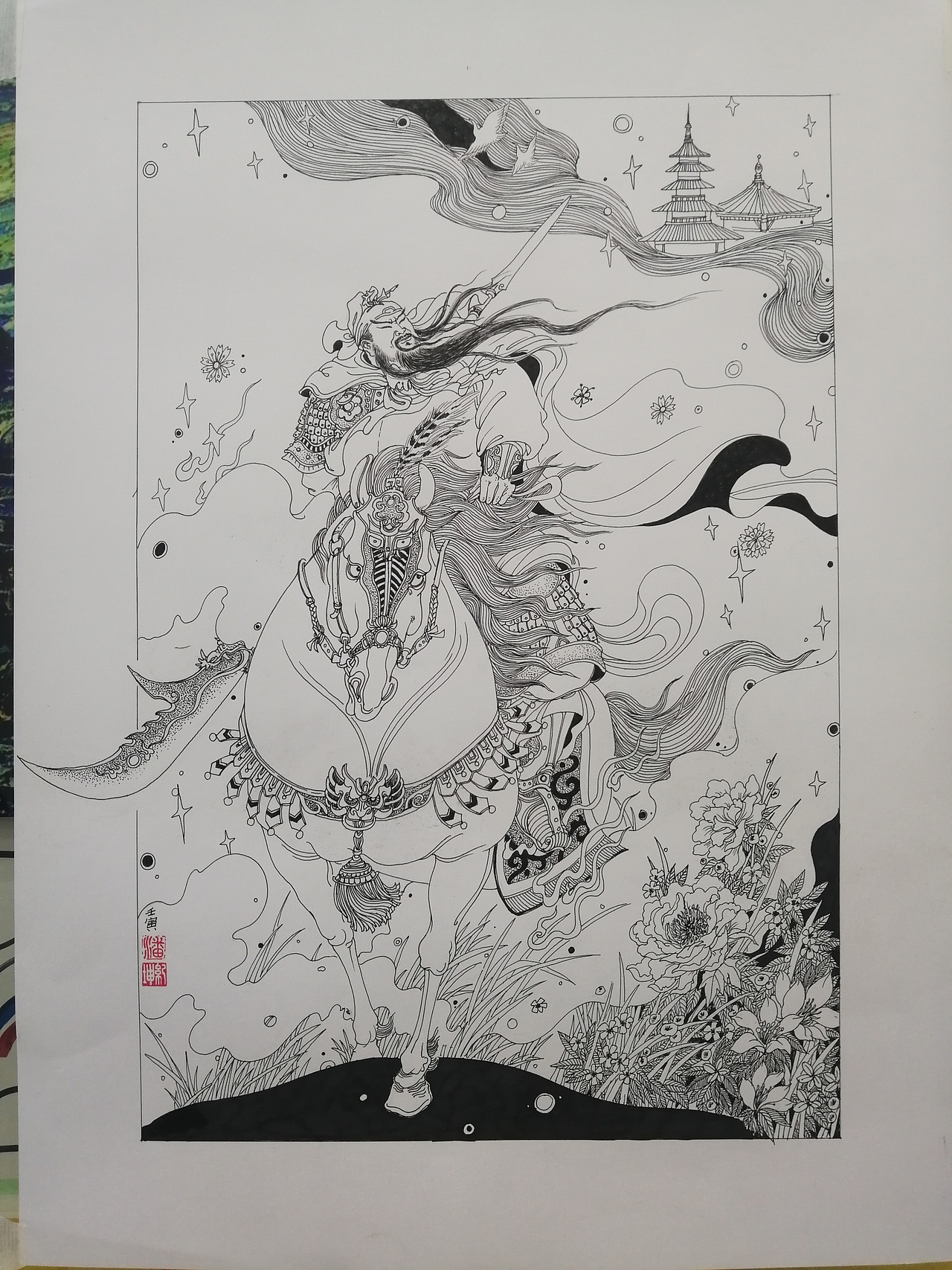 手绘线描插画设计关公关羽【塑新社潘纪坤】