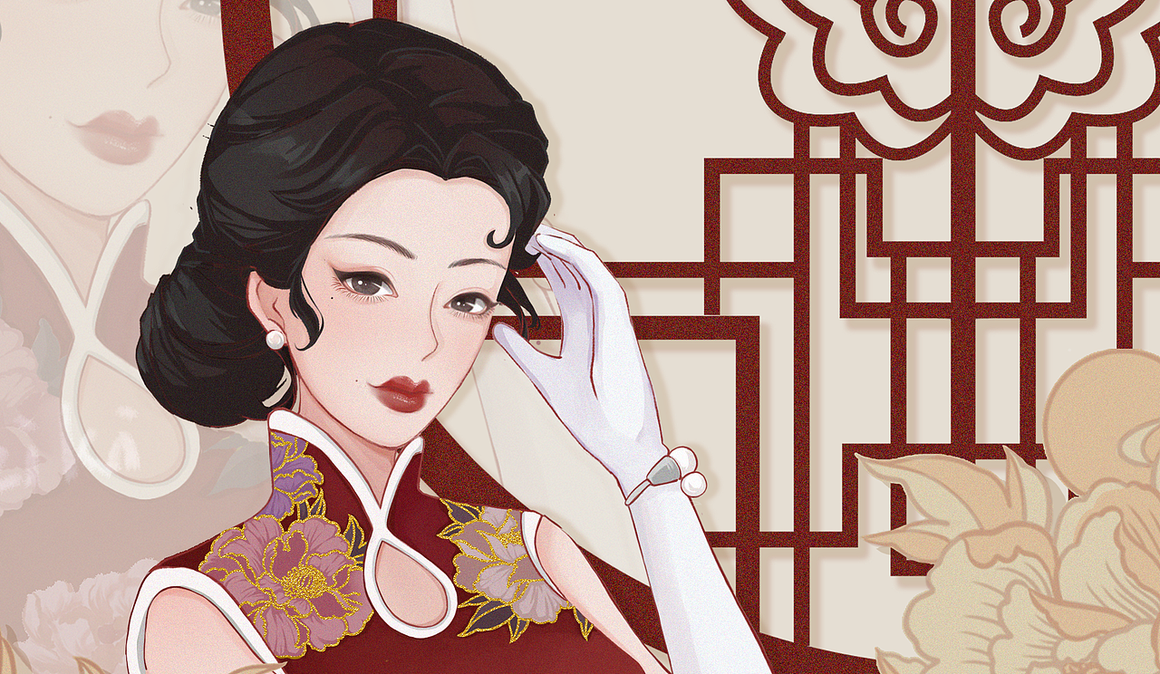 民国复古风旗袍插画