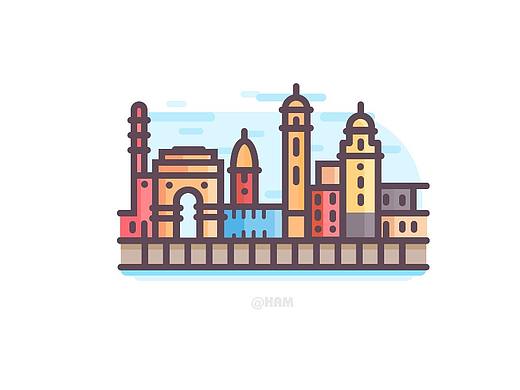 印度城市描邊場(chǎng)景插畫（個(gè)人主頁-ZMzQ0ODA2OTI=） - 創(chuàng)作習(xí)作 - 站酷設(shè)計(jì)師黃啊敏原創(chuàng)素材 - 站酷ZCOOL