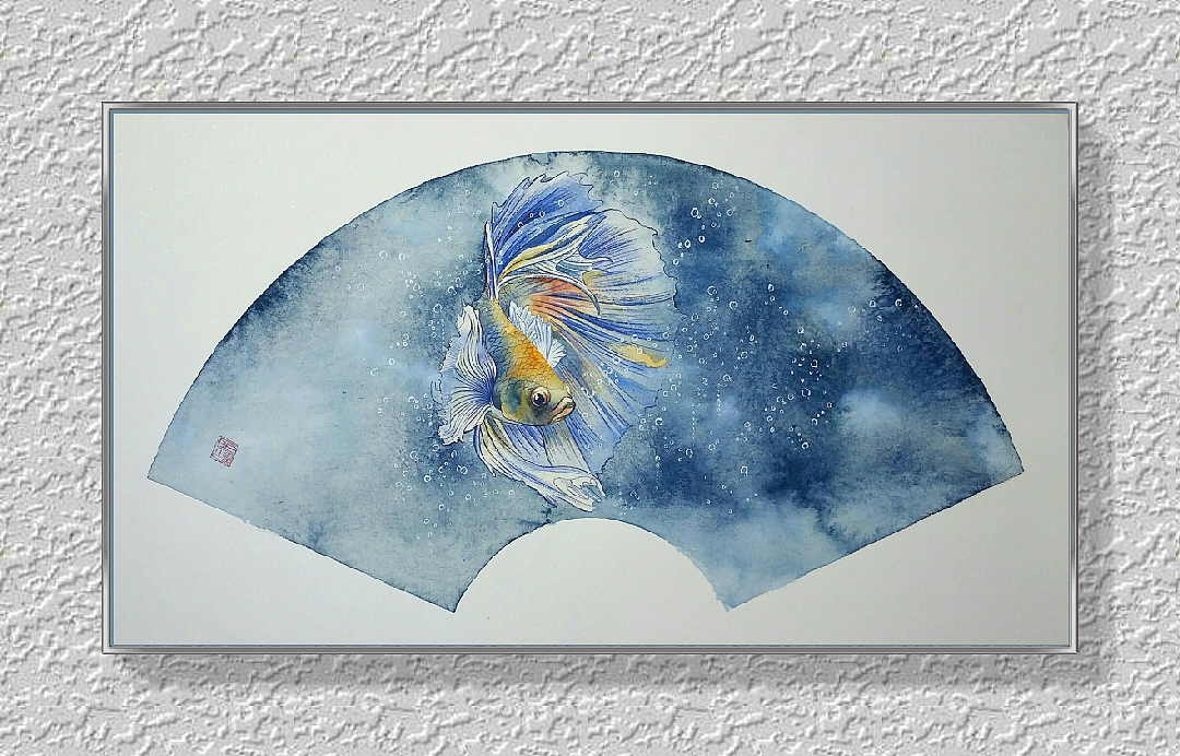 国画作品(斗鱼)系列 规格:33x66cm 国画颜料:姜