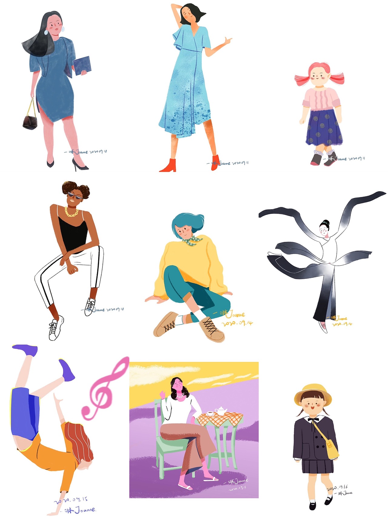 画了九个不同的女孩（图ZMjUxMzA0OTIw） - 创作习作 - 站酷设计师绵羊大宝原创素材 - 站酷ZCOOL