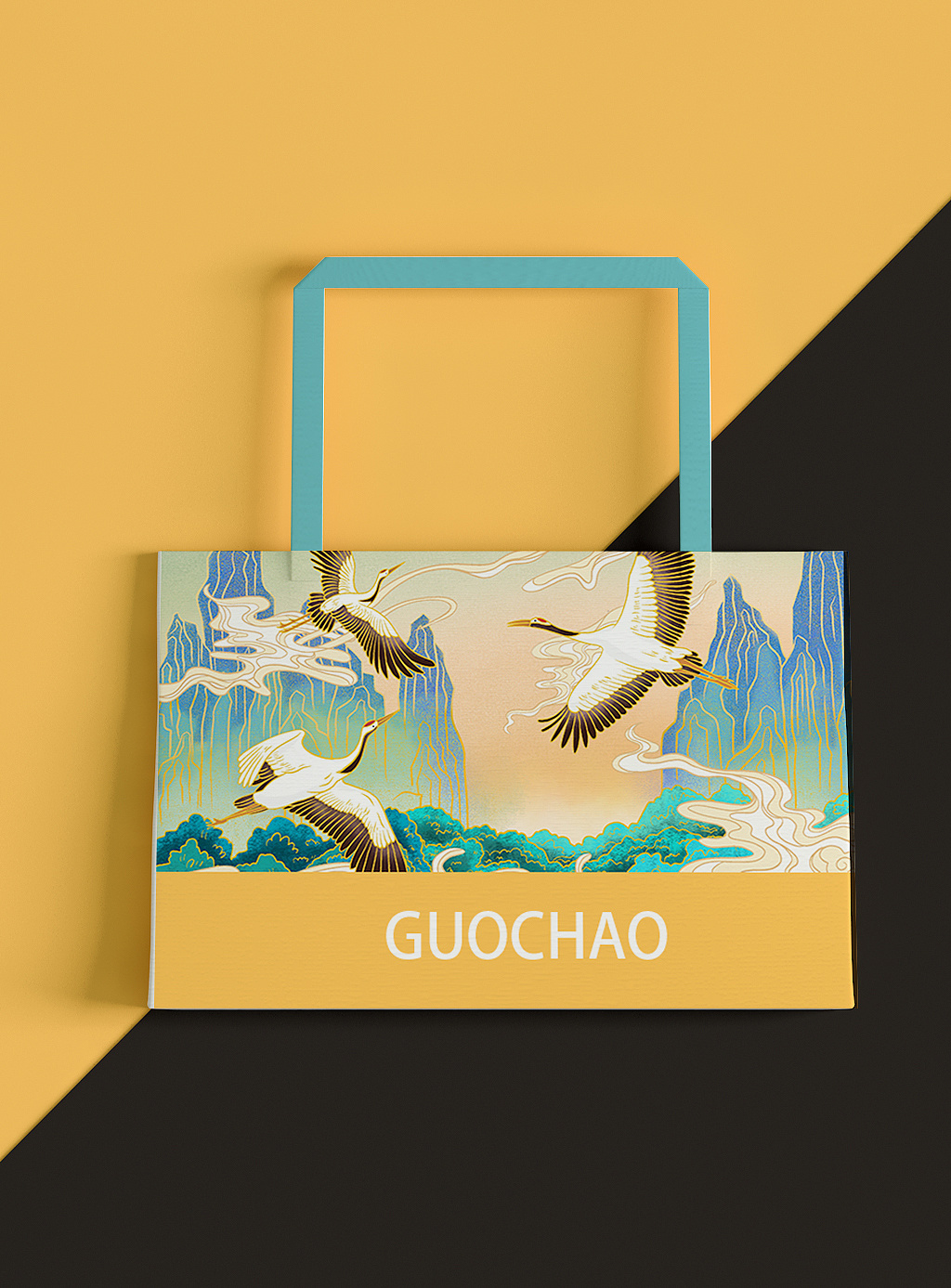 国潮风山水画仙鹤图包装
