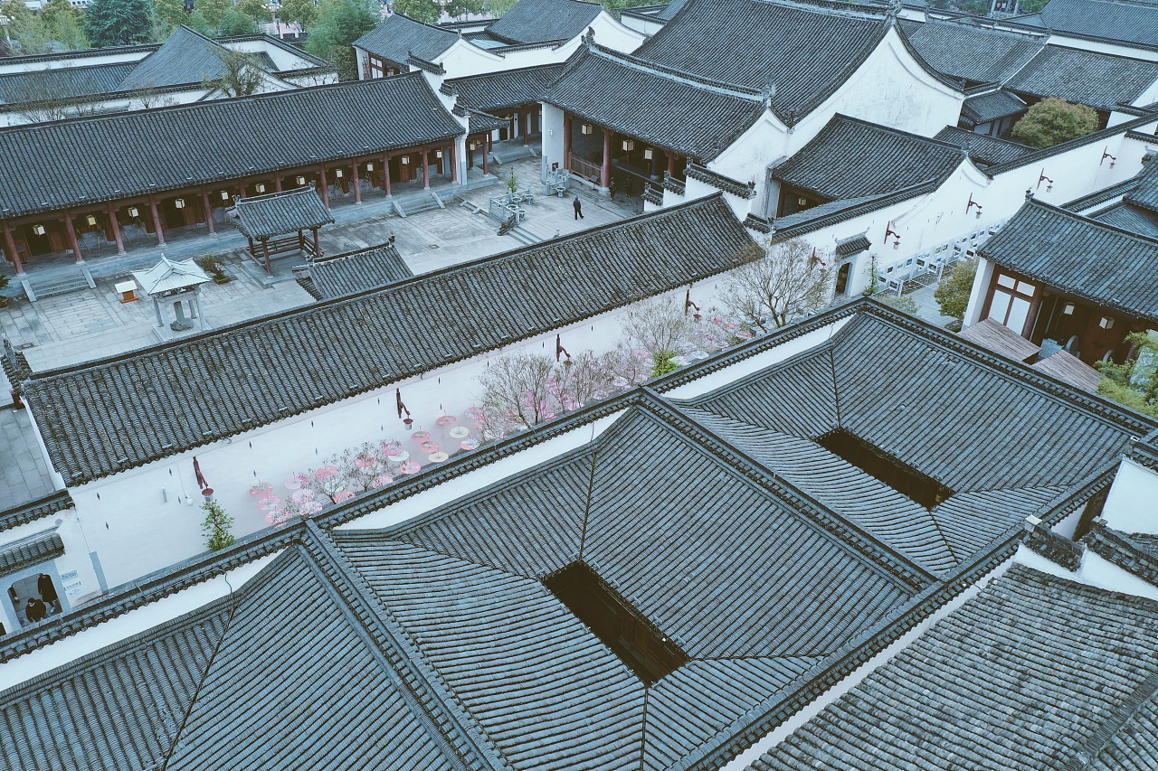 天空视角下的古典中式建筑