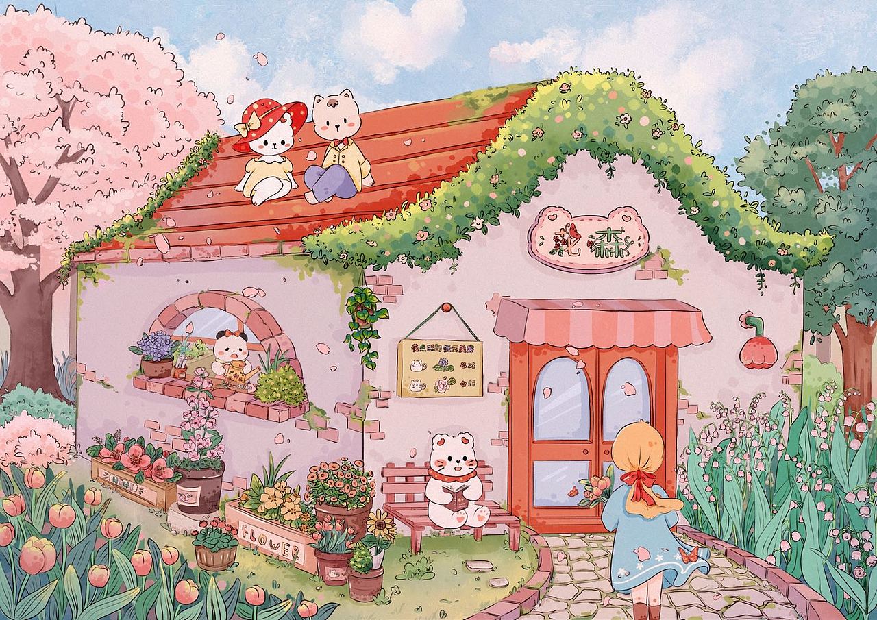 治愈系场景插画（图ZMzI0NDQ1NzI0） - 创作习作 - 站酷设计师youki倩原创素材 - 站酷ZCOOL