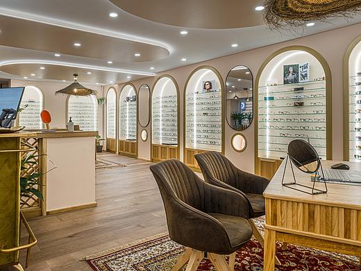 郑州眼镜店装修效果图，眼镜店展示柜台定制