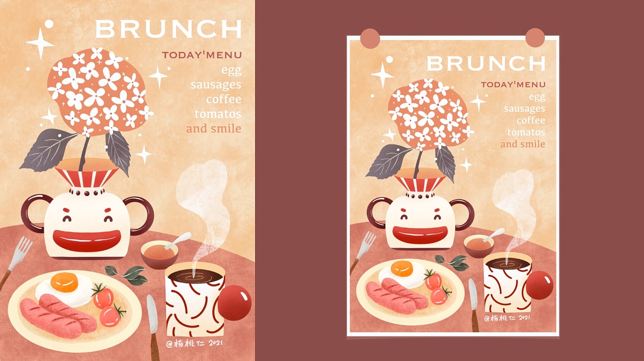 原创插画 早午餐 brunch 海报设计