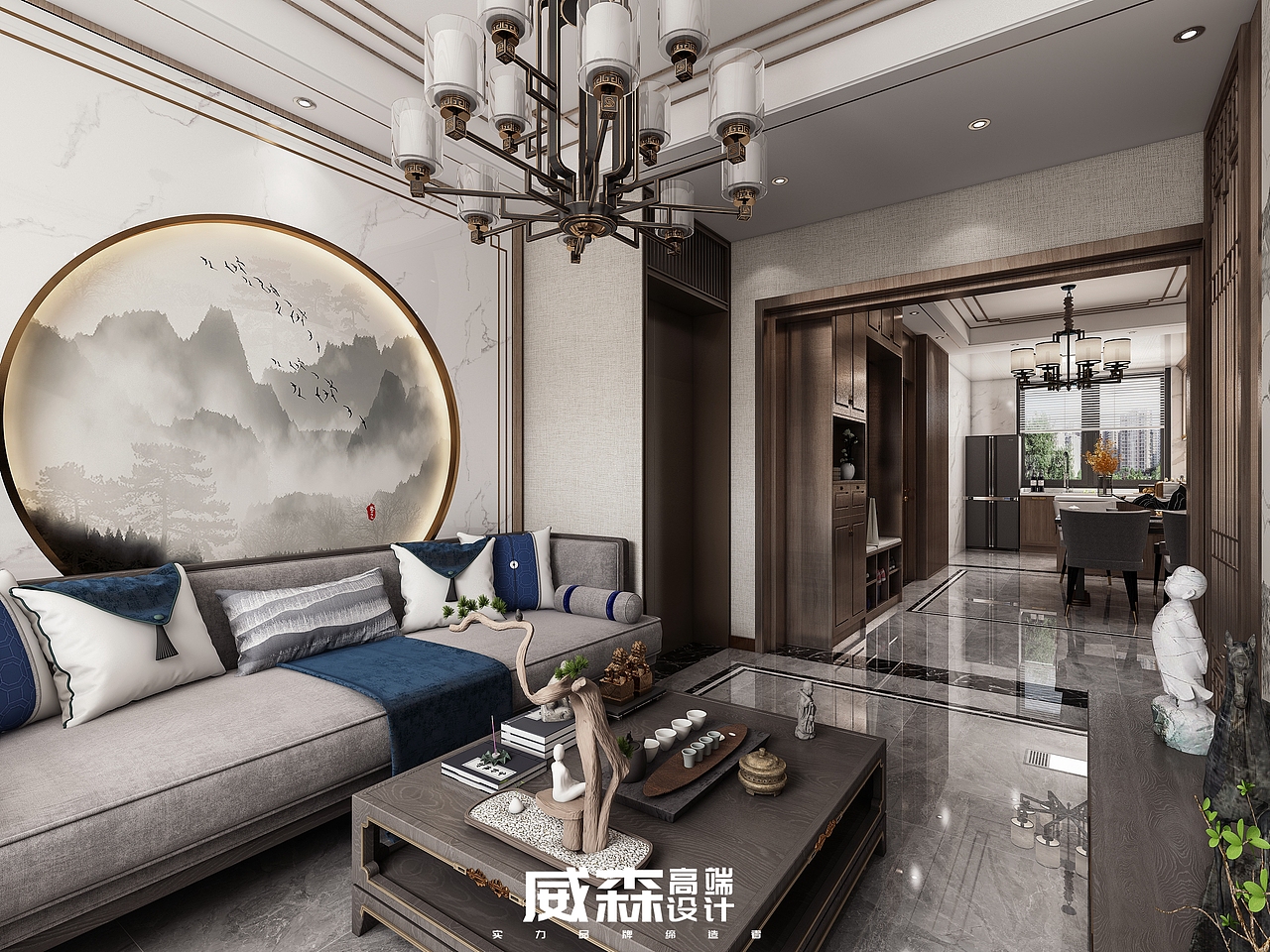 家装|新中式样板间（图ZMjA3MTYzNDky） - 家装设计 - 站酷设计师VS18656027090原创素材 - 站酷ZCOOL