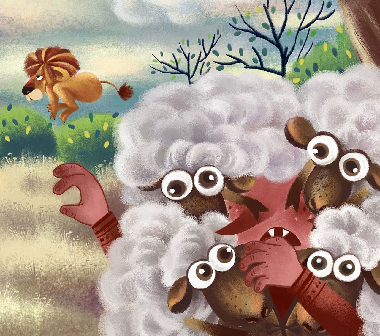 狮子与牧羊人（图ZMjM3ODc4MjY4） - 儿童插画 - 站酷设计师大柳插画原创素材 - 站酷ZCOOL