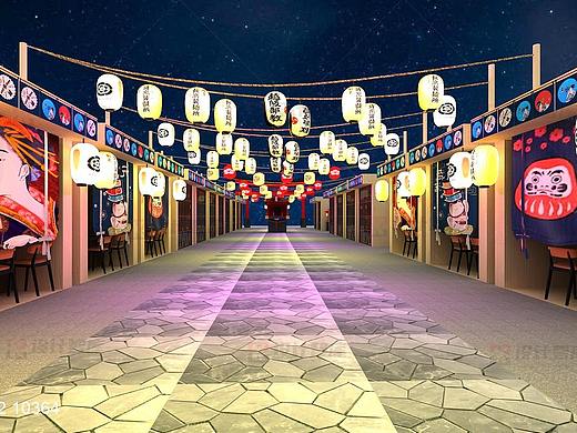 多元素组合国潮商业街、舞台、科技展台等活动馆