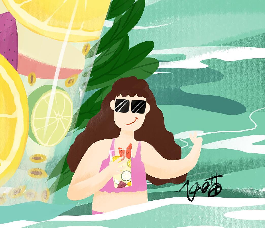 让我沉浸在凉凉的果茶里面吧|插画|商业插画|飞鸟f