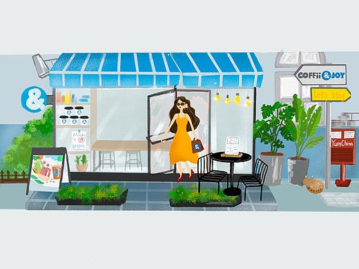 咖啡店的漂亮女孩