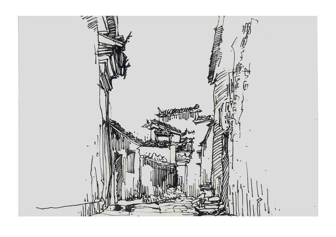 速写宏村西递2008年黄山写生作品