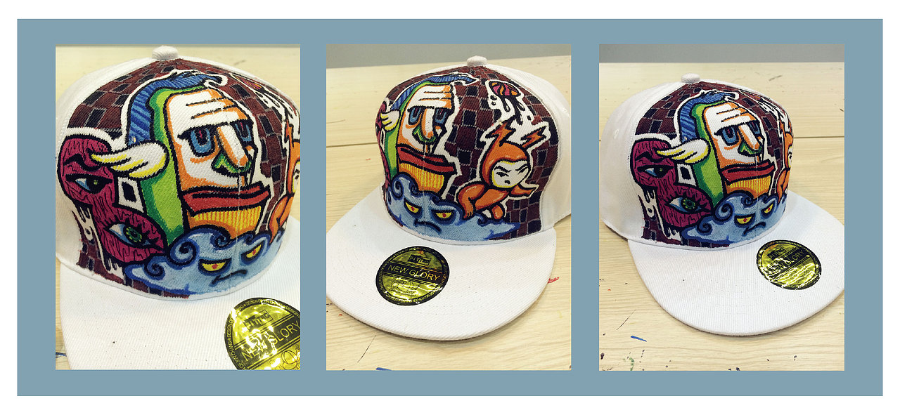 一些手绘涂鸦的鞋子和帽子