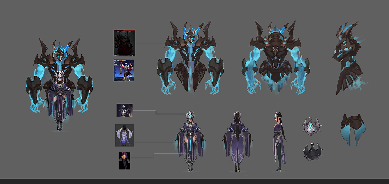 场景树人武士设定场景道具女枪q版人物三视图国风人物角色所喜小课