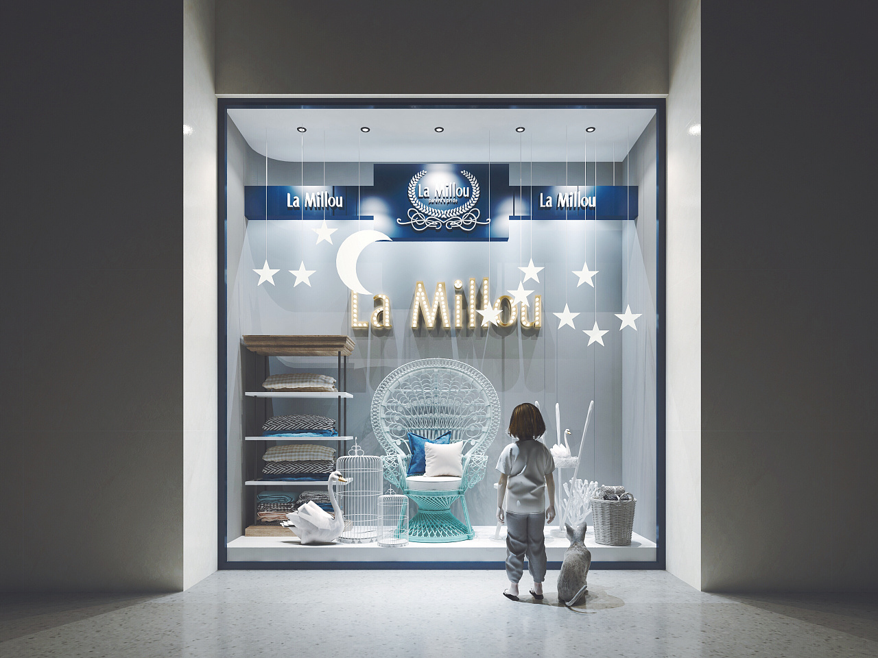 橱窗旁的小女孩